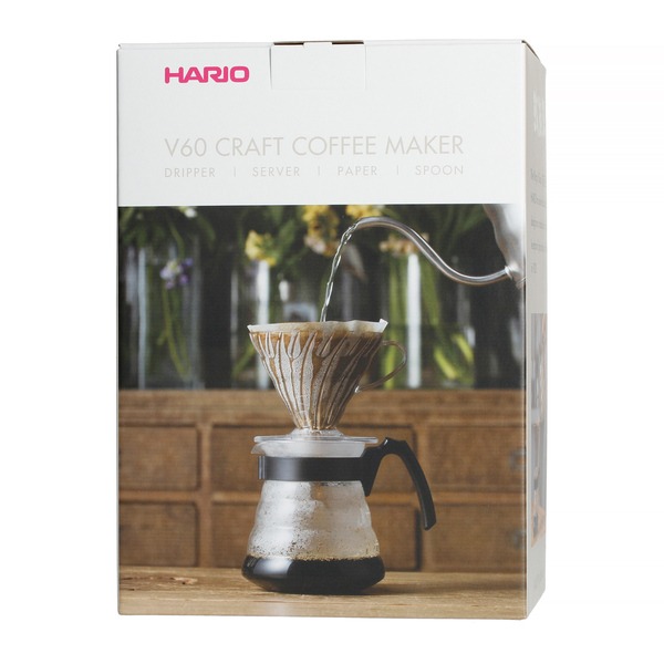 Zestaw do przelewowego parzenia kawy Hario zestaw V60 Craft Coffee Maker - drip + serwer + filtry opakowanie